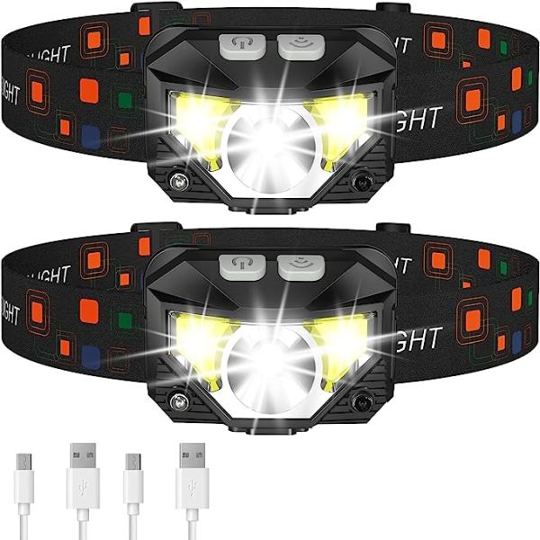 LHKNL Headlamp Flashlight, 1200 Lumen Ultra-Light Bright LED Rechargeable Headlight with White Red Light, 2-Pack Waterproof Motion Sensor Head Lamp,8 Modes for Outdoor Camping Running Cycling Fishing
