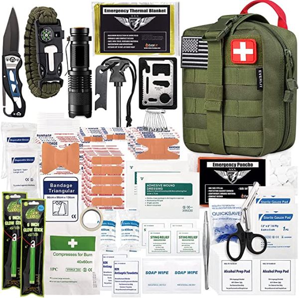 EVERLIT 250 Pieces Survival First Aid Kit IFAK EMT Molle Pouch Survival Kit Outdoor Gear Emergency Kits Trauma Bag for Camping Boat Hunting Hiking Home Car Earthquake and Adventures