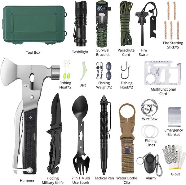 mergency Survival Kit, Gifts for Men Dad Boyfriend Him Husband, 33Pcs Survival Gear Cool Gadget Camping Accessories Equipment for Hunting, Fishing, Outdoor Adventure, Hiking