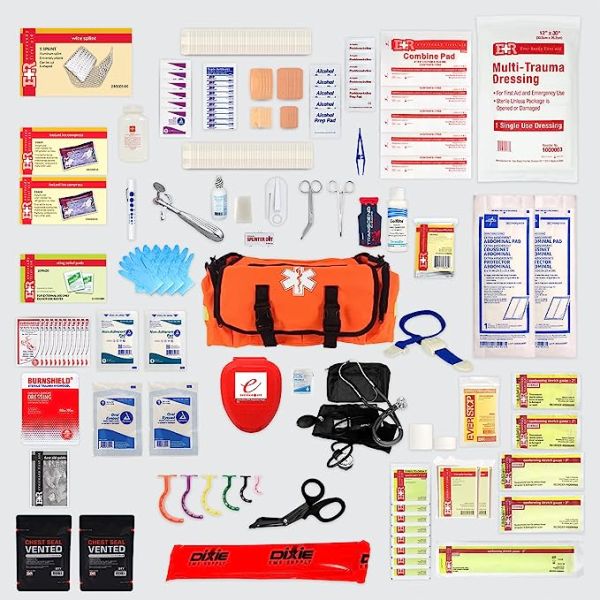 Ever Ready First Aid Fully Stocked EMT Trauma Bag Feat. Tourniquet, Chest Seals, Bleeding Control, Bandages, Shears, Gauze Pads and Rolls