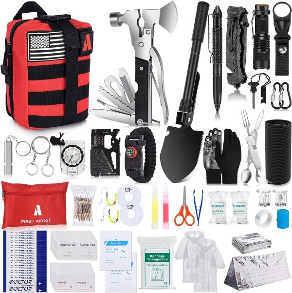 Survival Kit 232 pcs Professional Survival Gear Emergency Tactical First Aid Kit Outdoor Trauma Bag for Men Women Adventure Camping Hiking Hunting