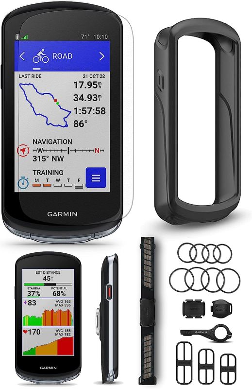 Garmin Edge 1040 GPS Bike Computer with HRM, Speed & Cadence Sensor- 2022 Cycling GPS Computer with VO2 Max, Maps | Cycle Bundle with PlayBetter Tempered Glass Screen, Black Case & Tether