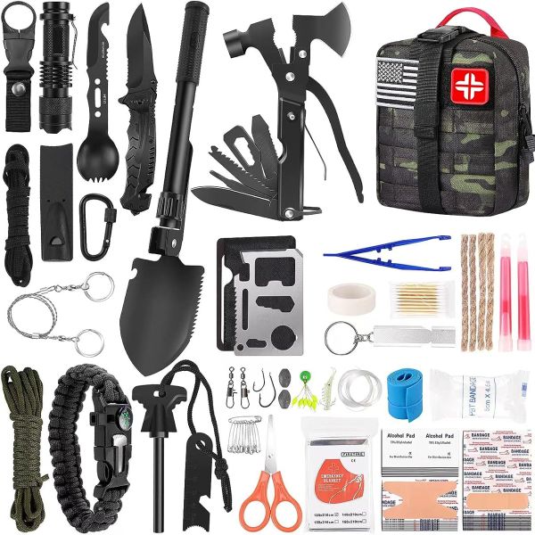 Emergency Survival Kit and First Aid Kit, 142Pcs Professional Survival Gear and Equipment with Molle Pouch, for Men Camping Outdoor Adventure