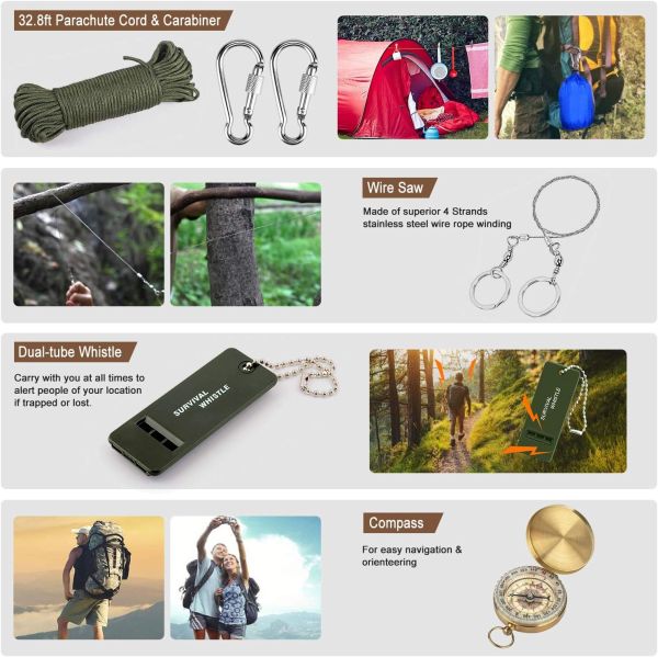 238Pcs Emergency Survival Kit and First Aid Kit, Professional Survival Gear Tool with Tactical Molle Pouch and Emergency Tent for Earthquake, Outdoor Adventure, Camping, Hiking, Hunting