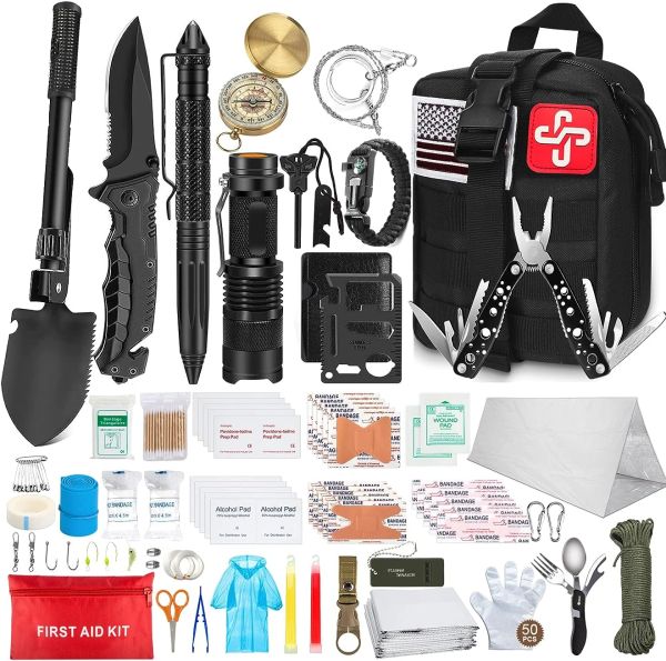 238Pcs Emergency Survival Kit and First Aid Kit, Professional Survival Gear Tool with Tactical Molle Pouch and Emergency Tent for Earthquake, Outdoor Adventure, Camping, Hiking, Hunting