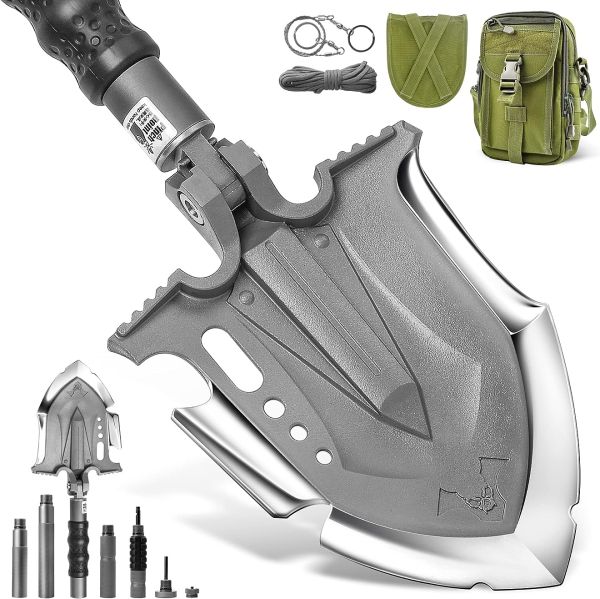 Zune Lotoo Survival Shovel Multitool 28 in 1 Luxury Kit, Tactical Camping Folding Shovel, Unbreakable Martensitic Steel Adjustable 7 Angles 24-35.4'' Length, Compact Gear for Outdoor Hiking Emergency
