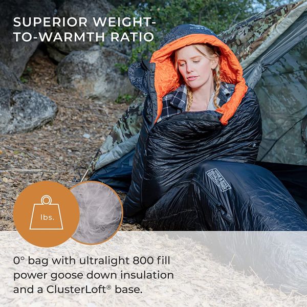 Hyke & Byke Eolus 0 F Hiking & Backpacking Sleeping Bag - 4 Season, 800FP Goose Down Sleeping Bag - Ultralight - Blue/Lime Green - 78in - Regular